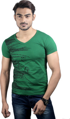 

Spur Printed Men's V-neck Green T-Shirt