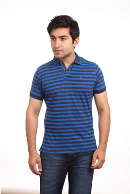 

Parx Striped Men's Polo Neck Blue T-Shirt