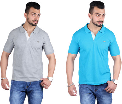 

Shineway Solid Men's Polo Neck Grey, Light Green T-Shirt(Pack of 2