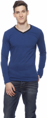 

Gritstones Solid Men's V-neck Blue T-Shirt