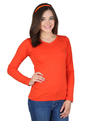 

SayItLoud Solid Women's V-neck Orange T-Shirt