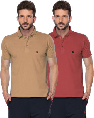 ONN Solid Men Polo Neck Brown, Maroon T-Shirt(Pack of 2)