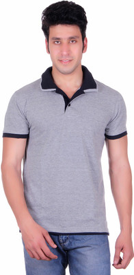 

Vivid Bharti Solid Men's Polo Neck Grey T-Shirt
