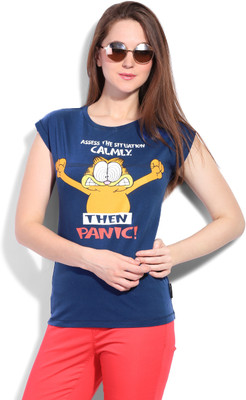 

Garfield Printed Women's Round Neck Blue T-Shirt, Estate blue