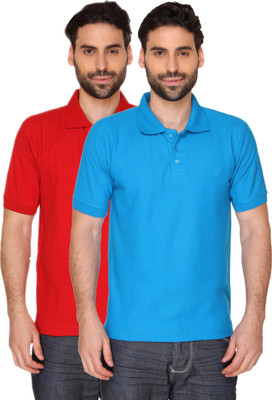 

Blacksmith Solid Men's Polo Neck Blue, Red T-Shirt(Pack of 2), Electric red;fresh blue
