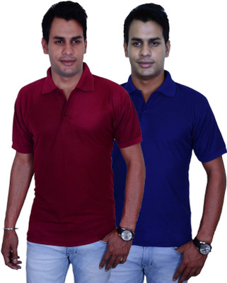 

Blaze Solid Men's Polo Neck Maroon, Blue T-Shirt(Pack of 2, Blue;maroon