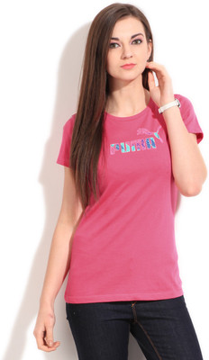 

Puma Solid Women' Round Neck Pink T-Shirt, Beetroot purple