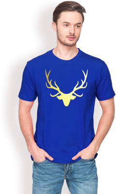 Foyld Graphic Print Men's Round Neck Blue, Gold T-Shirt