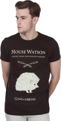 

White Kalia Printed Men's Round Neck Brown T-Shirt