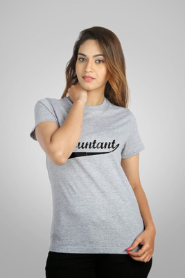 

Campus Sutra Printed Women's Round Neck Grey T-Shirt