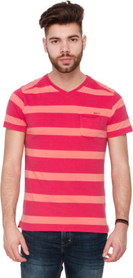 

Mufti Striped Men's V-neck Orange T-Shirt, Fuschia