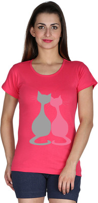 

Faireno Printed Women's Round Neck Pink T-Shirt