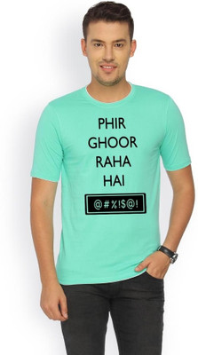 

Campus Sutra Printed Men Round Neck Green T-Shirt