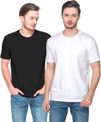 

Indeed Solid Men's Round Neck Black, White T-Shirt(Pack of 2