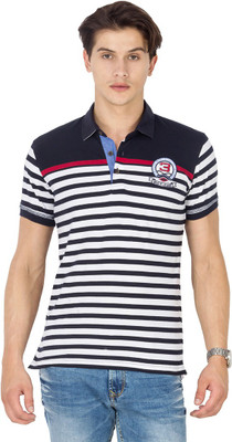 

Mufti Striped Men's Polo Neck Dark Blue, White T-Shirt, Navy