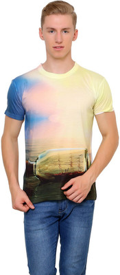 

Can Can Graphic Print Men' Round Neck Multicolor T-Shirt, White