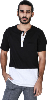 

Mr Button Solid Men's Henley Black T-Shirt