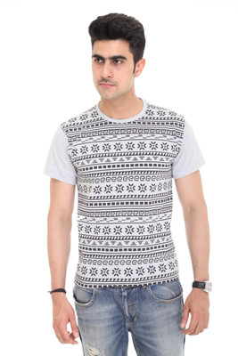 

Colors & Blends Geometric Print Men's Round Neck Grey T-Shirt, Mellange grey