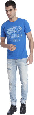 

Jack & Jones Graphic Print Men's Round Neck Blue T-Shirt, Imperial blue