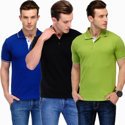 

Scott International Solid Men' Polo Neck Blue, Black, Green T-Shirt(Pack of 3, Blue and black and green