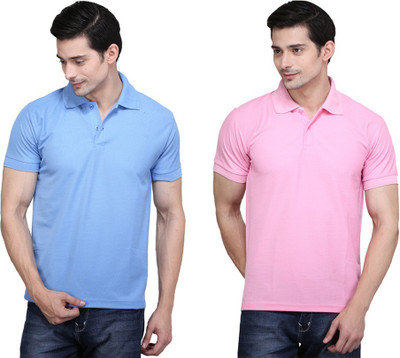 

Ilbies Solid Men' Polo Neck Multicolor T-Shirt(Pack of 2, Light blue - pink