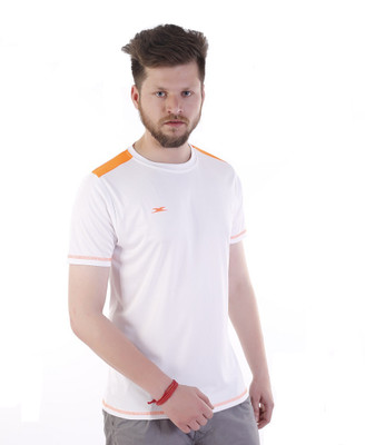 

Zagros Solid Men's Round Neck White, Orange T-Shirt