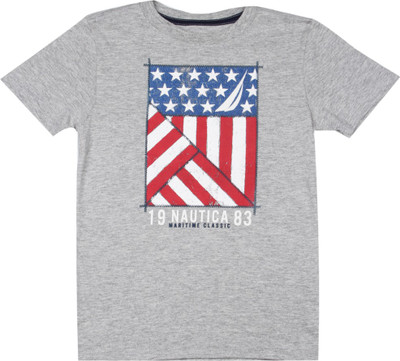 

Nautica Boys Printed Cotton T Shirt(Grey, Pack of 1