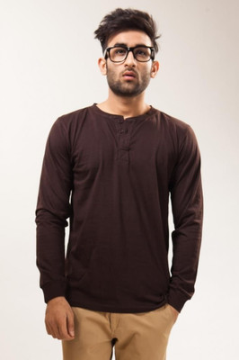 

Unisopent Designs Solid Men's Henley Brown T-Shirt