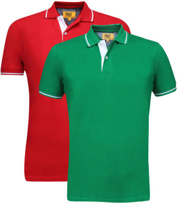 

Campus Sutra Solid Men Henley Multicolor T-Shirt(Pack of 2, Green;red