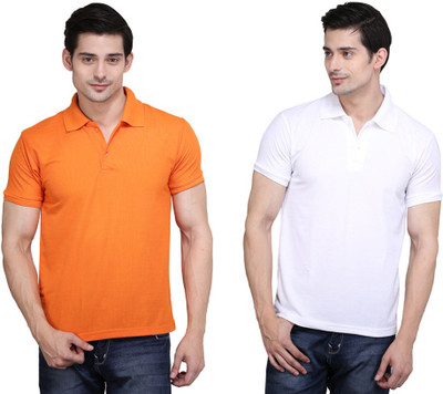 

Ilbies Solid Men's Polo Neck Multicolor T-Shirt(Pack of 2, Orange - white