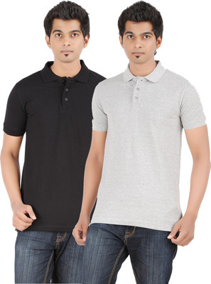 

Ap'pulse Solid Men's Polo Neck Black, Grey T-Shirt(Pack of 2, Black;grey melange