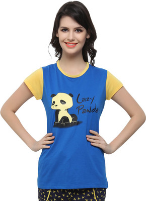 

Clovia Graphic Print Women's Round Neck Blue T-Shirt, Royal blue