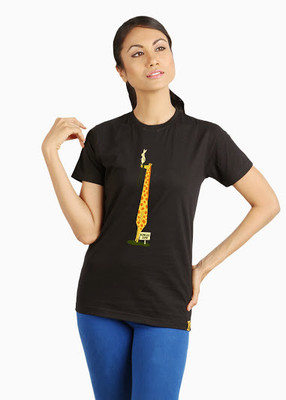 

Campus Sutra Printed Women' Round Neck Black T-Shirt