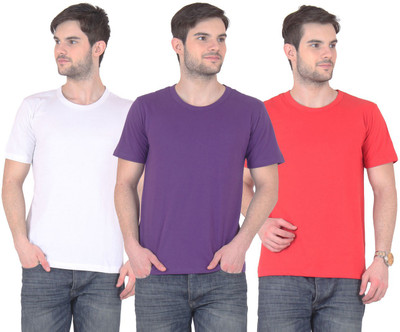 

FnMe Solid Men' Round Neck Multicolor T-Shirt(Pack of 3, Purple;red;white