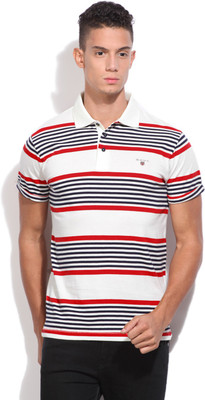 

Gant Striped Men' Polo Neck White, Dark Blue, Red T-Shirt, Ofwt2