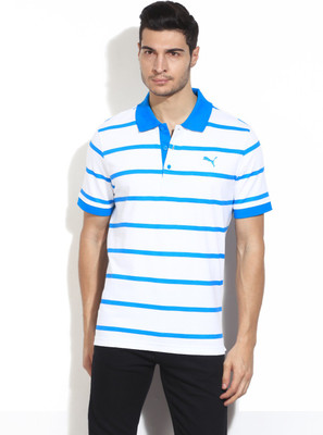 

Puma Striped Men's Polo Neck White T-Shirt, Hawaiian ocean-white