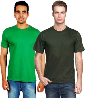 

Purple Square Solid Men's Round Neck Multicolor T-Shirt(Pack of 2, Green;olive green