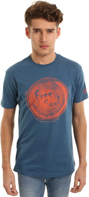 

Wrangler Graphic Print Men's Round Neck Blue T-Shirt, Stellar blue
