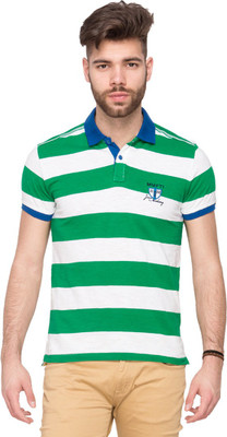 

Mufti Striped Men's Polo Neck Green T-Shirt