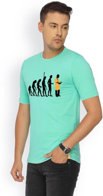 

Campus Sutra Printed Men Round Neck Green T-Shirt