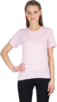 

Hypernation Striped Women' Round Neck Pink, White T-Shirt
