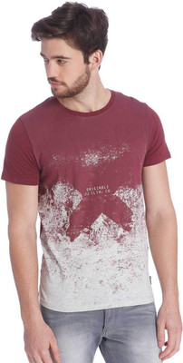 

Jack & Jones Printed Men's Round Neck Maroon T-Shirt, Burgundy