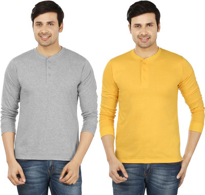 

Weardo Solid Men' Henley Grey, Yellow T-Shirt(Pack of 2