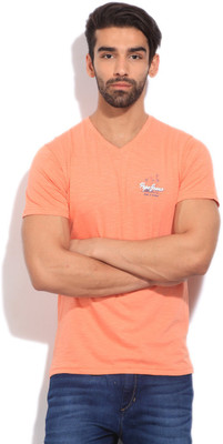 

Pepe Jeans Solid Men's V-neck Orange T-Shirt, Coral