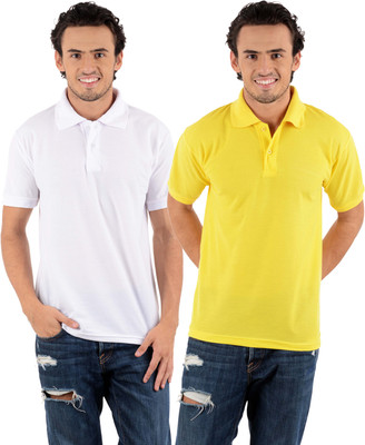 

Blaze Solid Men' Polo Neck Multicolor T-Shirt(Pack of 2, White;yellow