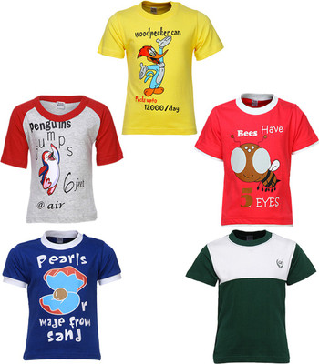 

Gkidz Boys Printed T Shirt(Multicolor, Pack of 5, Blue