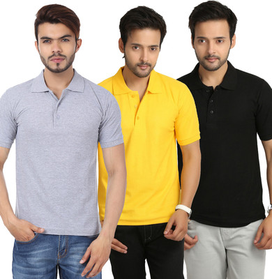 

Weardo Solid Men's Polo Neck Black, Yellow, Grey T-Shirt(Pack of 3, Black;grey;yellow