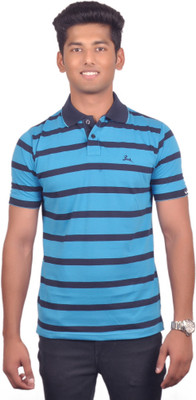 

Vibgyor Striped Men's Polo Neck Light Blue, Black T-Shirt
