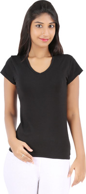 

Rham Gold Solid Women's V-neck Black T-Shirt