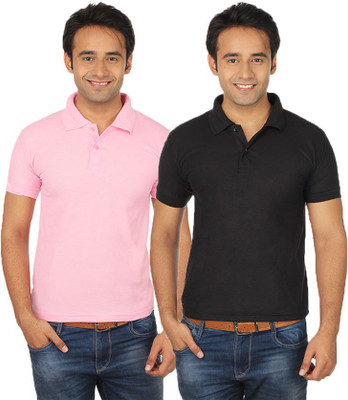

Quetzal Solid Men's Polo Neck Black, Pink T-Shirt(Pack of 2
